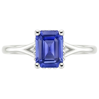 Natural Real ( Not Lab Grown )  Solitaire Ring Milgrain Shank Emerald Blue Sapphire 2 Carats