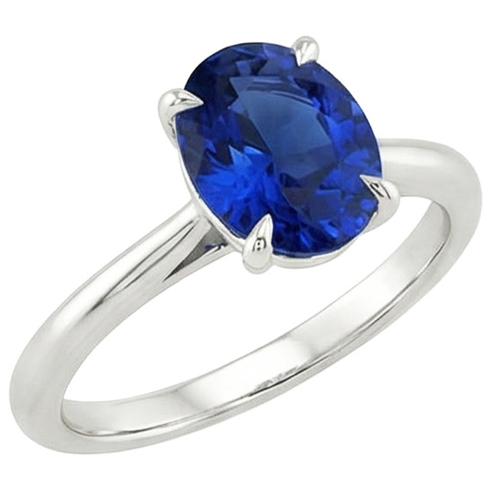 Natural Real ( Not Lab Grown )  Solitaire Ring Oval Cut Ceylon Sapphire 2.50 Carats Prong Set