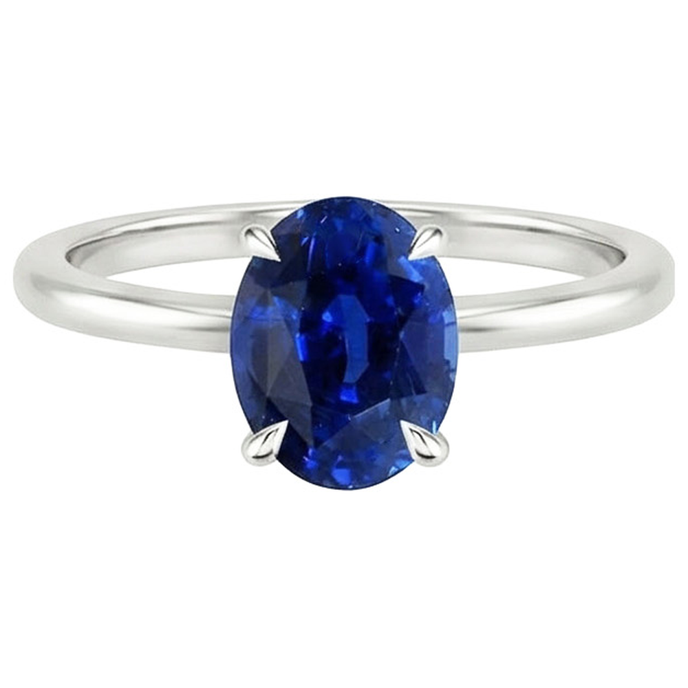 Natural Real ( Not Lab Grown )  Solitaire Ring Oval Cut Ceylon Sapphire 2.50 Carats Prong Set