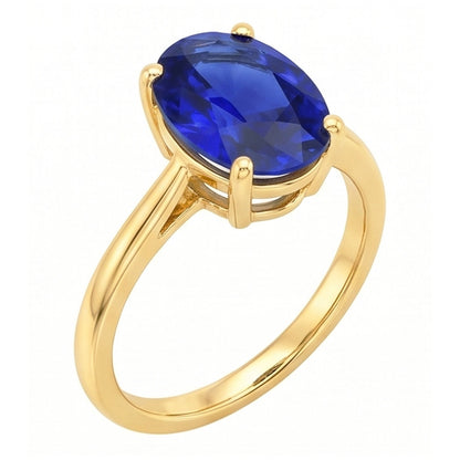 Natural Real ( Not Lab Grown )  Solitaire Ring Oval Shaped Sri Lankan Sapphire 2 Carats Yellow Gold