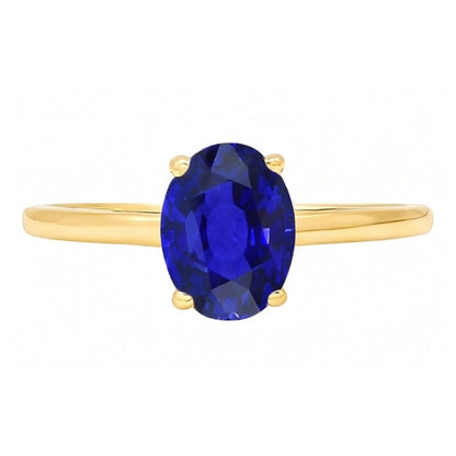 Natural Real ( Not Lab Grown )  Solitaire Ring Oval Shaped Sri Lankan Sapphire 2 Carats Yellow Gold
