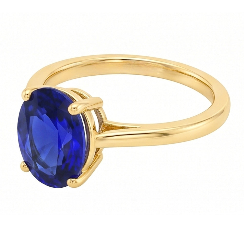 Natural Real ( Not Lab Grown )  Solitaire Ring Oval Shaped Sri Lankan Sapphire 2 Carats Yellow Gold