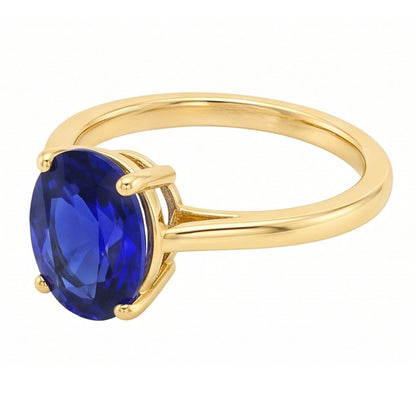 Natural Real ( Not Lab Grown )  Solitaire Ring Oval Shaped Sri Lankan Sapphire 2 Carats Yellow Gold