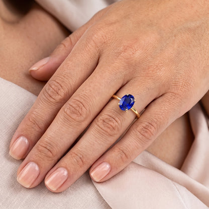 Natural Real ( Not Lab Grown )  Solitaire Ring Oval Shaped Sri Lankan Sapphire 2 Carats Yellow Gold