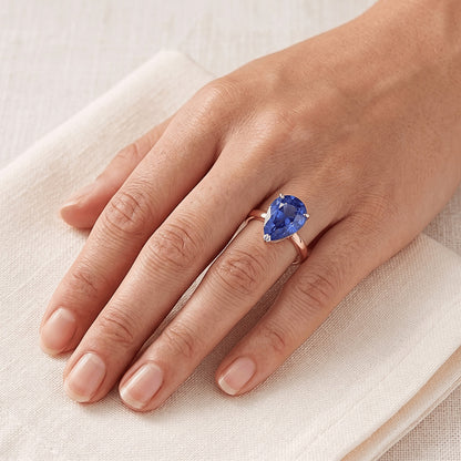 Natural Real ( Not Lab Grown )  Solitaire Ring Pear Sri Lankan Sapphire 3 Carats