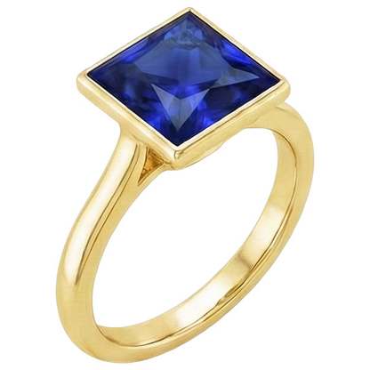 Natural Real ( Not Lab Grown )  Solitaire Ring Princess Bezel Set Blue Sapphire 5 Carats Yellow Gold