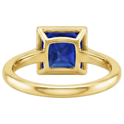 Natural Real ( Not Lab Grown )  Solitaire Ring Princess Bezel Set Blue Sapphire 5 Carats Yellow Gold