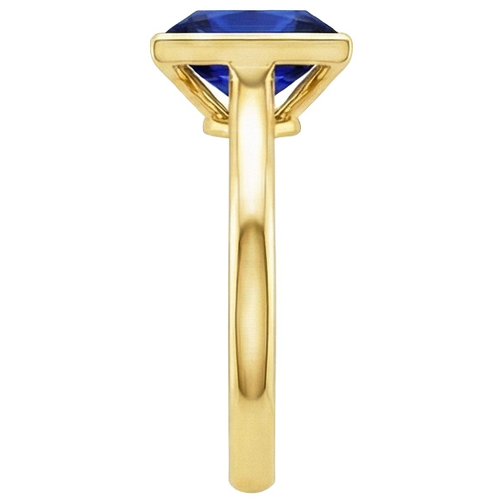 Natural Real ( Not Lab Grown )  Solitaire Ring Princess Bezel Set Blue Sapphire 5 Carats Yellow Gold