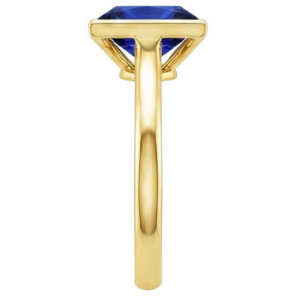 Natural Real ( Not Lab Grown )  Solitaire Ring Princess Bezel Set Blue Sapphire 5 Carats Yellow Gold