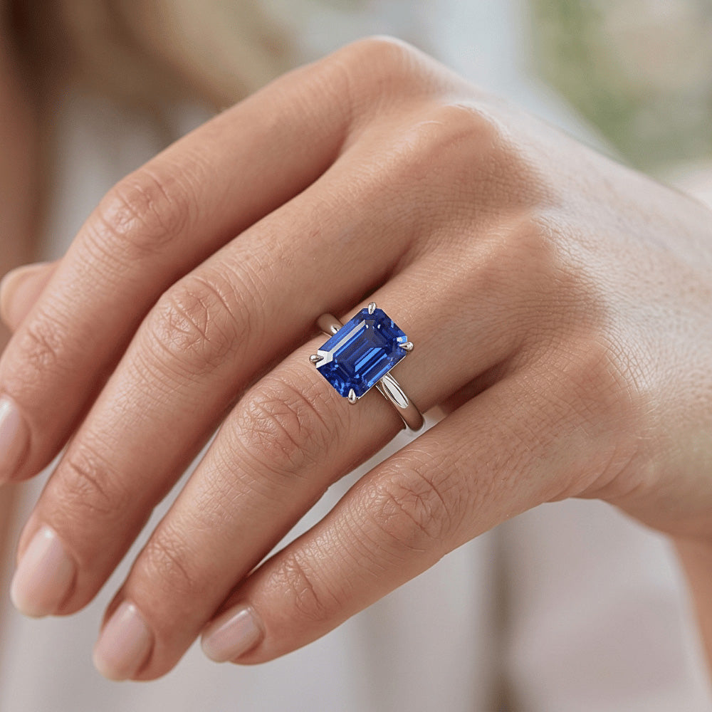Natural Real ( Not Lab Grown )  Solitaire Ring Prong Setting Emerald Ceylon Sapphire 3 Carats