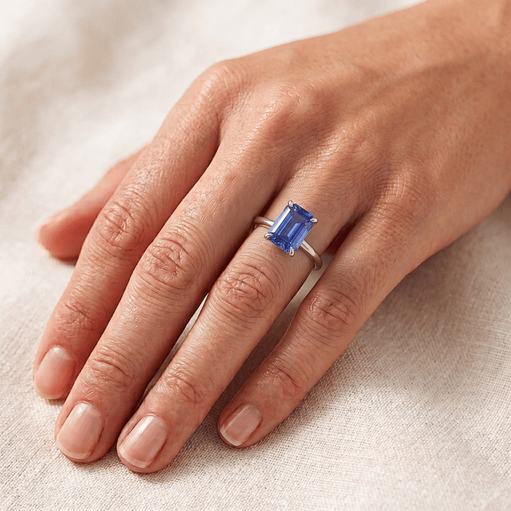 Natural Real ( Not Lab Grown )  Solitaire Ring Radiant Sri Lankan Sapphire 3 Carats