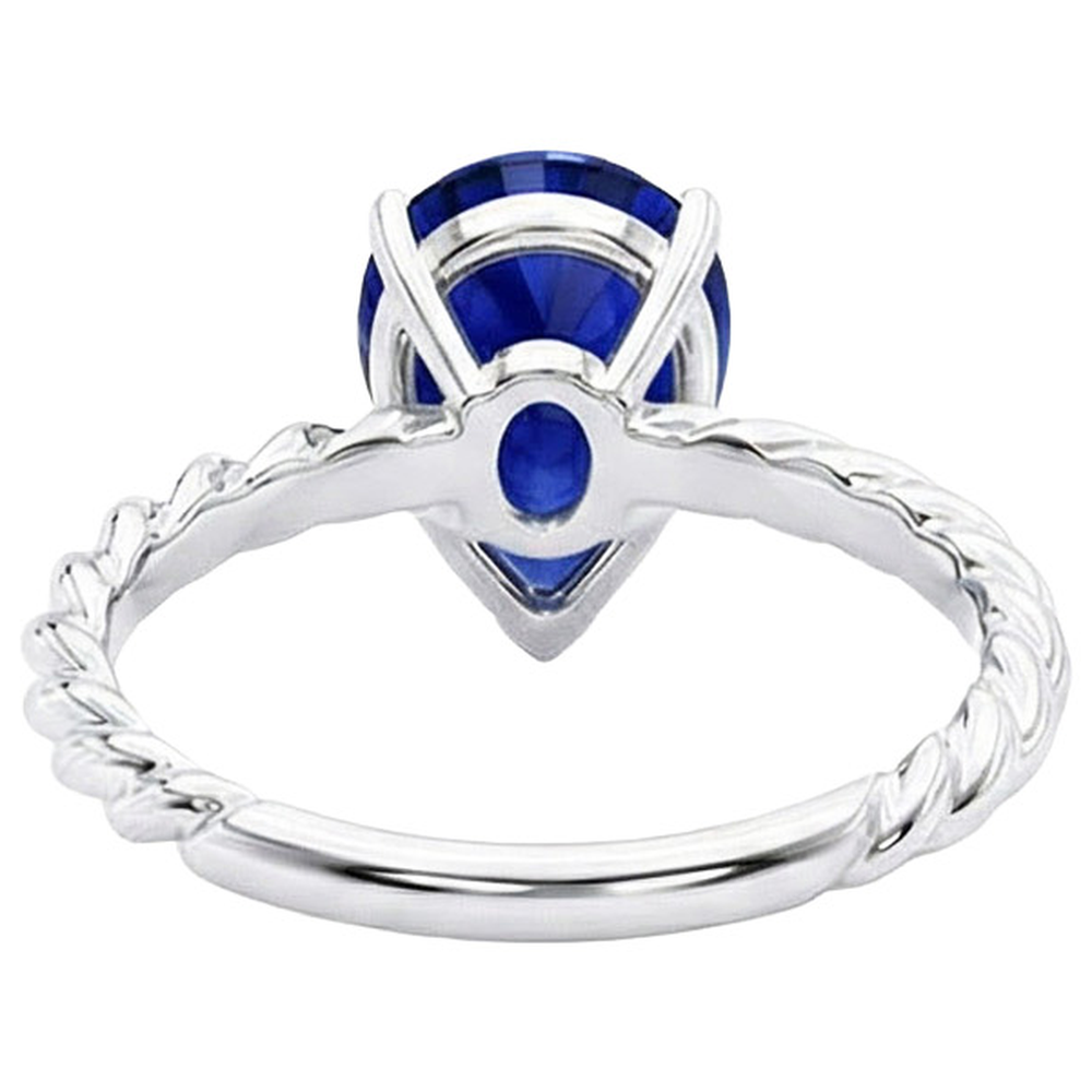 Natural Real ( Not Lab Grown )  Solitaire Ring Rope Style Pear Deep Blue Sapphire 2.50 Carats