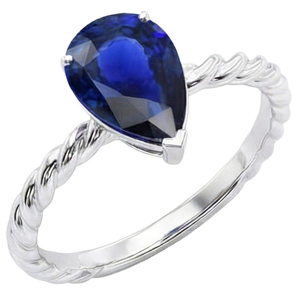 Natural Real ( Not Lab Grown )  Solitaire Ring Rope Style Pear Deep Blue Sapphire 2.50 Carats