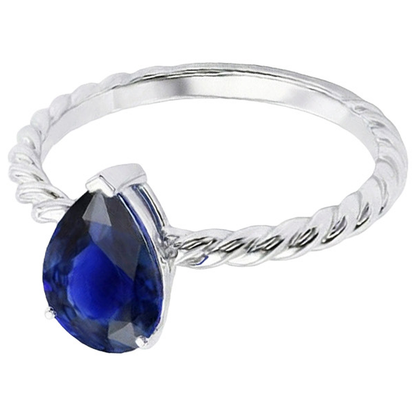 Natural Real ( Not Lab Grown )  Solitaire Ring Rope Style Pear Deep Blue Sapphire 2.50 Carats