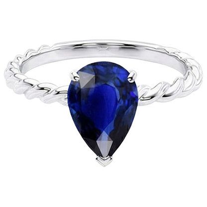 Natural Real ( Not Lab Grown )  Solitaire Ring Rope Style Pear Deep Blue Sapphire 2.50 Carats