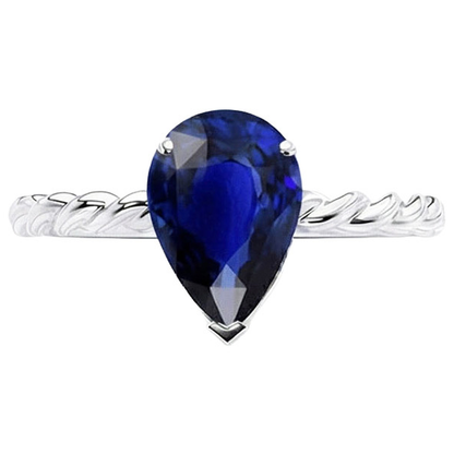 Natural Real ( Not Lab Grown )  Solitaire Ring Rope Style Pear Deep Blue Sapphire 2.50 Carats