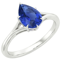 Natural Real ( Not Lab Grown )  Solitaire Ring Split Shank Pear Cut Blue Sapphire 2.50 Carats