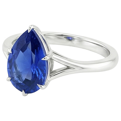 Natural Real ( Not Lab Grown )  Solitaire Ring Split Shank Pear Cut Blue Sapphire 2.50 Carats