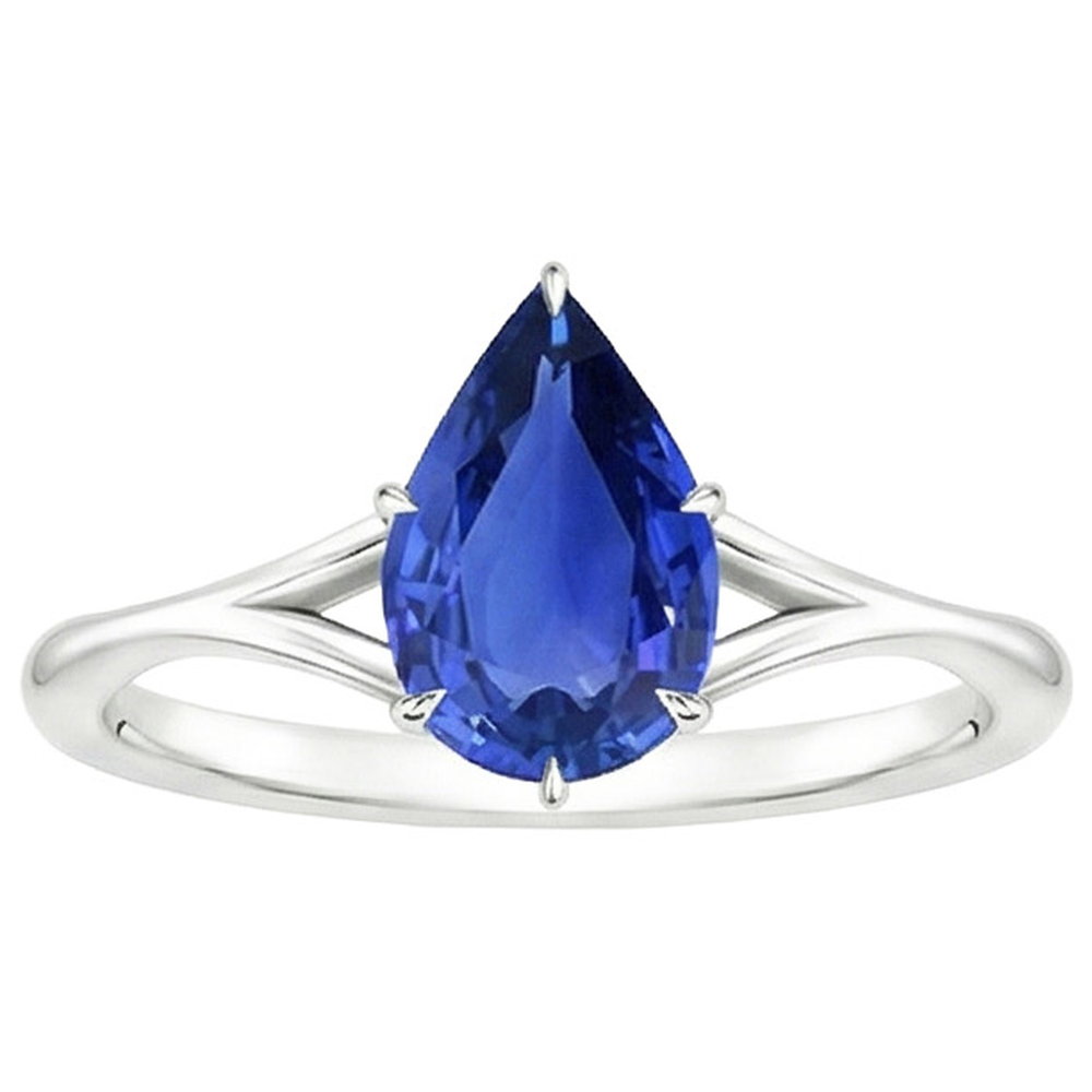 Natural Real ( Not Lab Grown )  Solitaire Ring Split Shank Pear Cut Blue Sapphire 2.50 Carats