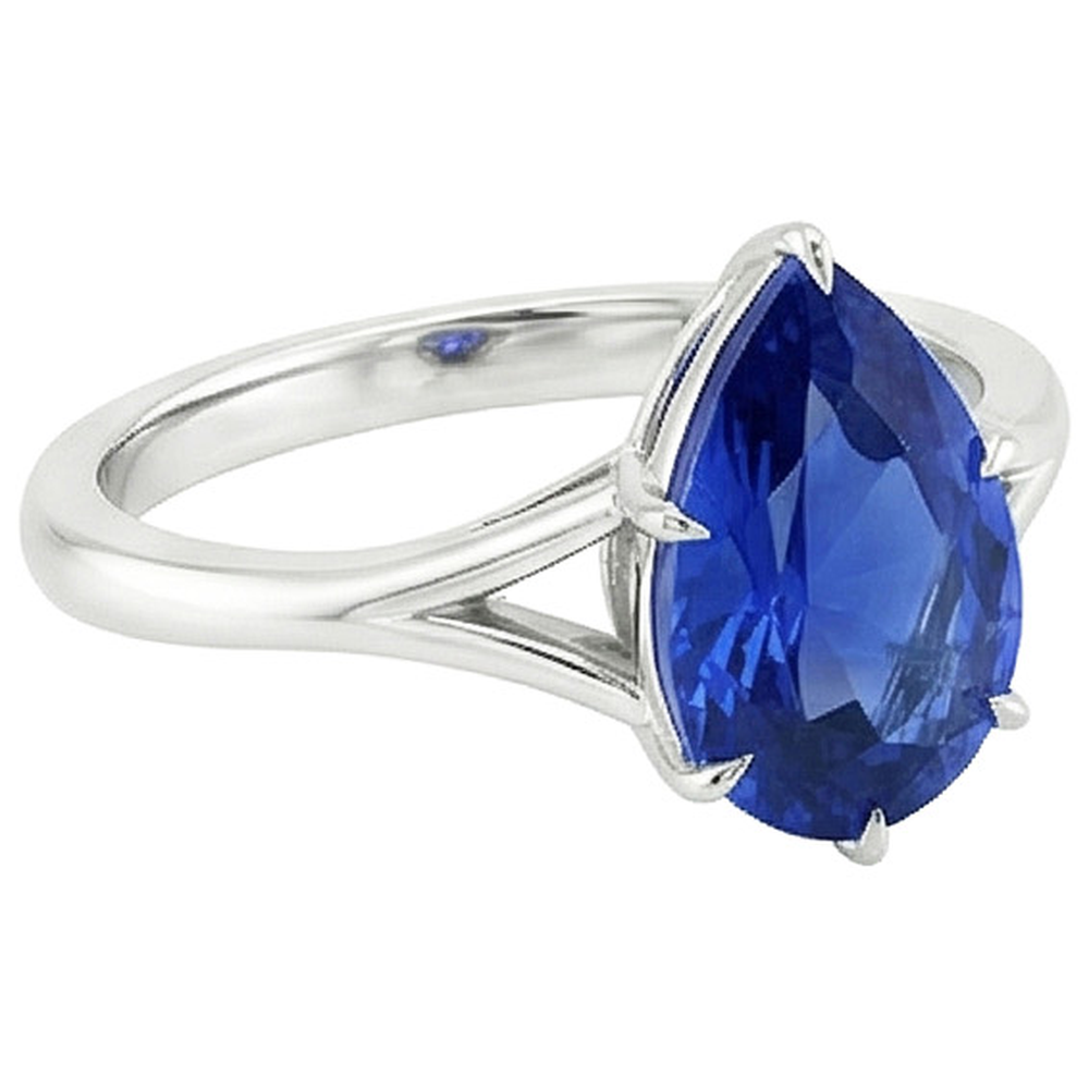 Natural Real ( Not Lab Grown )  Solitaire Ring Split Shank Pear Cut Blue Sapphire 2.50 Carats