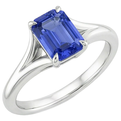 Natural Real ( Not Lab Grown )  Solitaire Ring Sri Lankan Sapphire 3 Carats Emerald Cut White Gold 14K