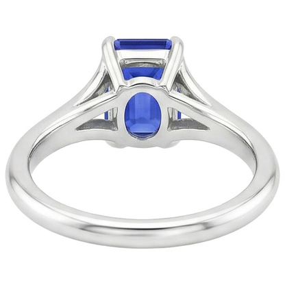 Natural Real ( Not Lab Grown )  Solitaire Ring Sri Lankan Sapphire 3 Carats Emerald Cut White Gold 14K