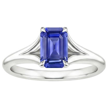 Natural Real ( Not Lab Grown )  Solitaire Ring Sri Lankan Sapphire 3 Carats Emerald Cut White Gold 14K
