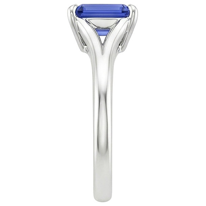 Natural Real ( Not Lab Grown )  Solitaire Ring Sri Lankan Sapphire 3 Carats Emerald Cut White Gold 14K