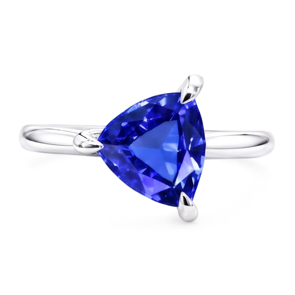 Natural Real ( Not Lab Grown )  Solitaire Ring Trillion Shaped Prong Set Blue Sapphire 1.50 Carats