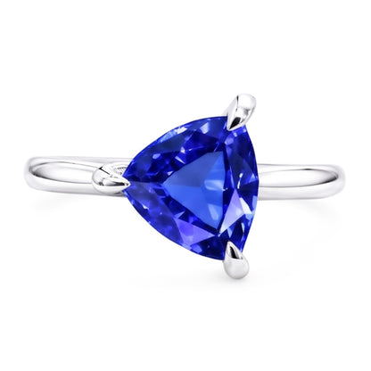 Natural Real ( Not Lab Grown )  Solitaire Ring Trillion Shaped Prong Set Blue Sapphire 1.50 Carats