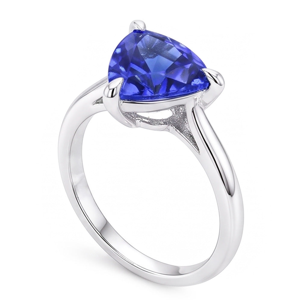 Natural Real ( Not Lab Grown )  Solitaire Ring Trillion Shaped Prong Set Blue Sapphire 1.50 Carats
