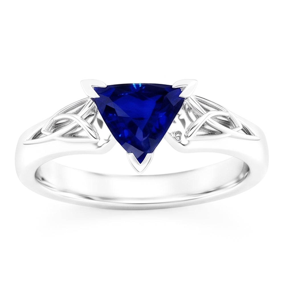 Natural Real ( Not Lab Grown )  Solitaire Ring Trillion V Prong Blue Sapphire Antique Style 2 Carats