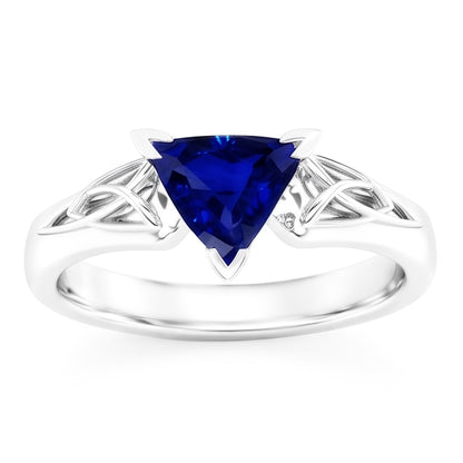 Natural Real ( Not Lab Grown )  Solitaire Ring Trillion V Prong Blue Sapphire Antique Style 2 Carats