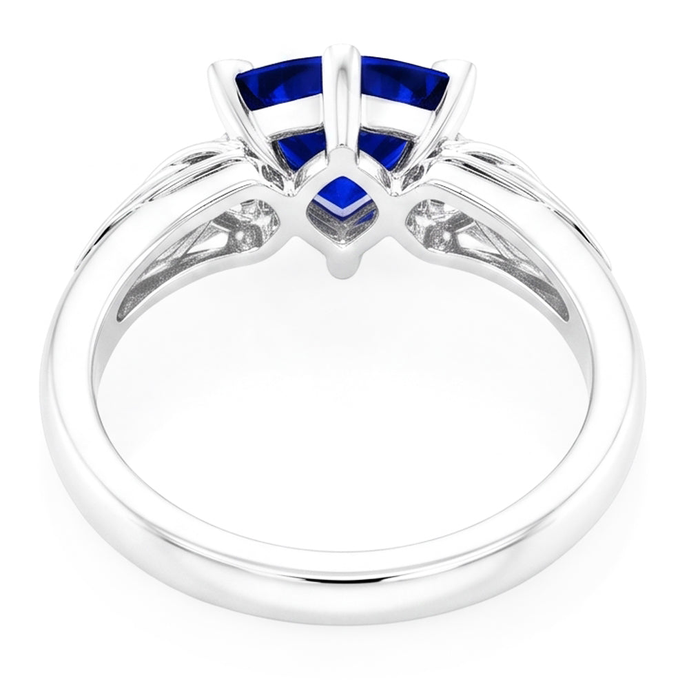 Natural Real ( Not Lab Grown )  Solitaire Ring Trillion V Prong Blue Sapphire Antique Style 2 Carats