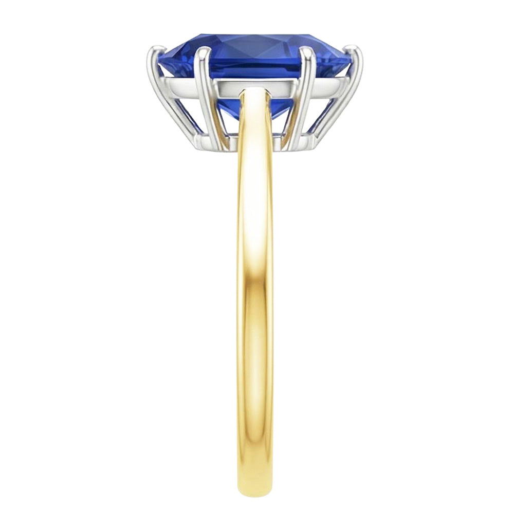 Natural Real ( Not Lab Grown )  Solitaire Ring Two Tone Gold 14K Pear Ceylon Sapphire 2 Carats