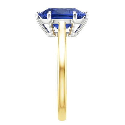 Natural Real ( Not Lab Grown )  Solitaire Ring Two Tone Gold 14K Pear Ceylon Sapphire 2 Carats