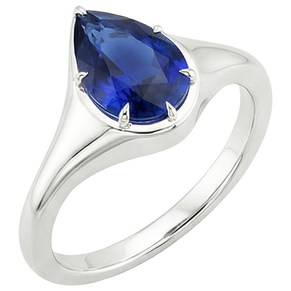 Natural Real ( Not Lab Grown )  Solitaire Ring White Gold 14K Pear Blue Sapphire 3.50 Carats