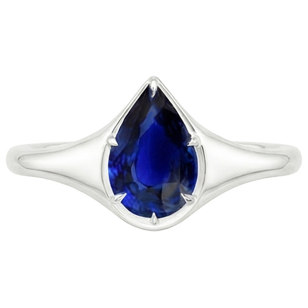 Natural Real ( Not Lab Grown )  Solitaire Ring White Gold 14K Pear Blue Sapphire 3.50 Carats