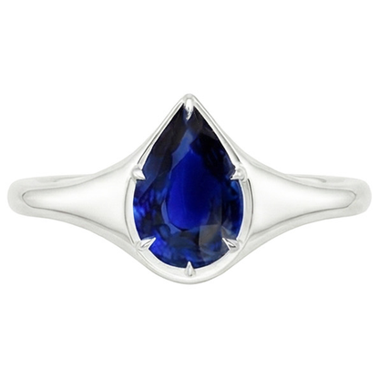 Natural Real ( Not Lab Grown )  Solitaire Ring White Gold 14K Pear Blue Sapphire 3.50 Carats