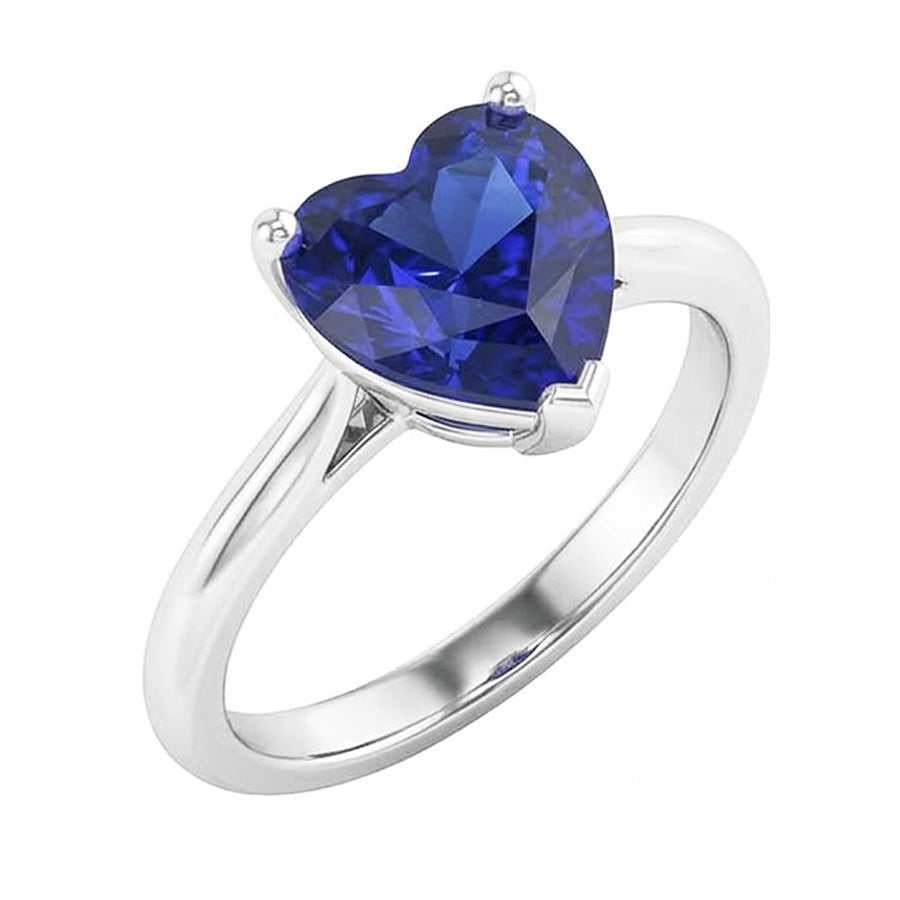Natural Real ( Not Lab Grown )  Solitaire Ring White Gold Ceylon Sapphire Heart Shaped 2.50 Carats