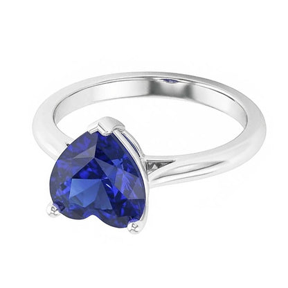 Natural Real ( Not Lab Grown )  Solitaire Ring White Gold Ceylon Sapphire Heart Shaped 2.50 Carats