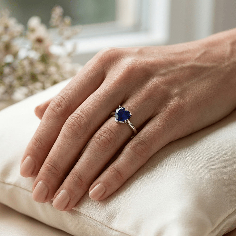 Natural Real ( Not Lab Grown )  Solitaire Ring White Gold Ceylon Sapphire Heart Shaped 2.50 Carats