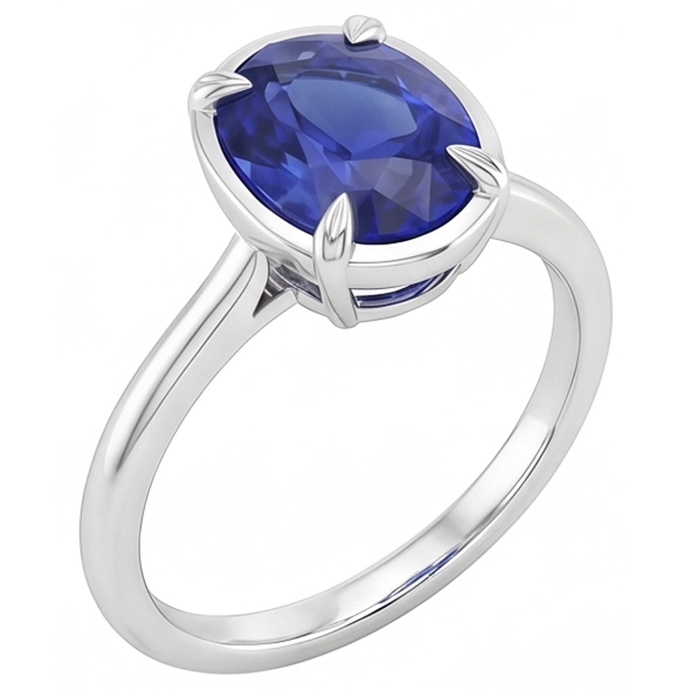 Natural Real ( Not Lab Grown )  Solitaire Ring White Gold Oval Sri Lankan Sapphire 2 Carats