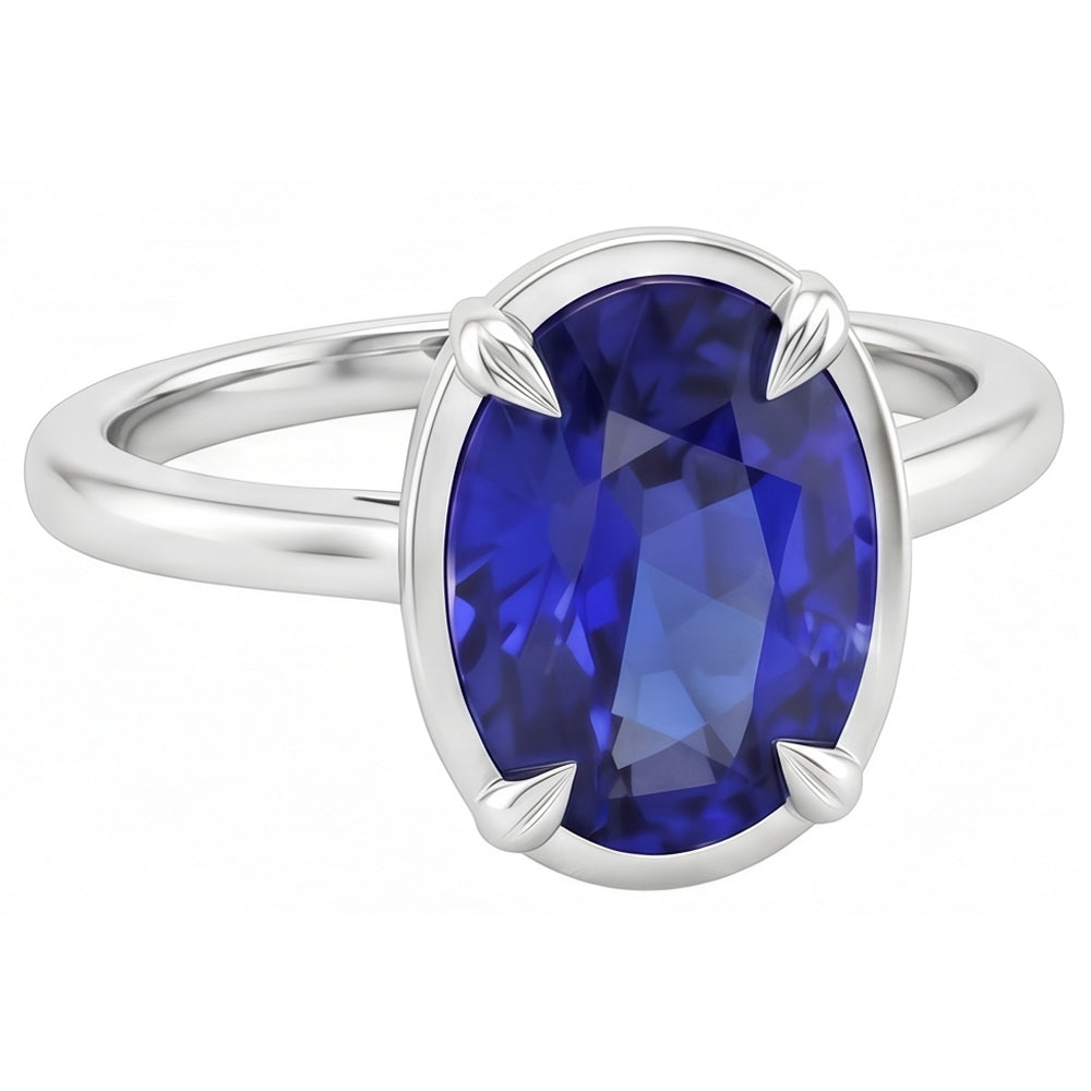 Natural Real ( Not Lab Grown )  Solitaire Ring White Gold Oval Sri Lankan Sapphire 2 Carats