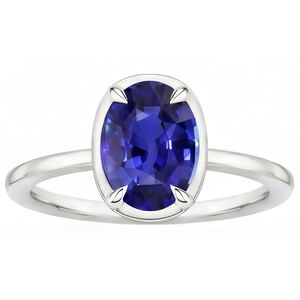 Natural Real ( Not Lab Grown )  Solitaire Ring White Gold Oval Sri Lankan Sapphire 2 Carats