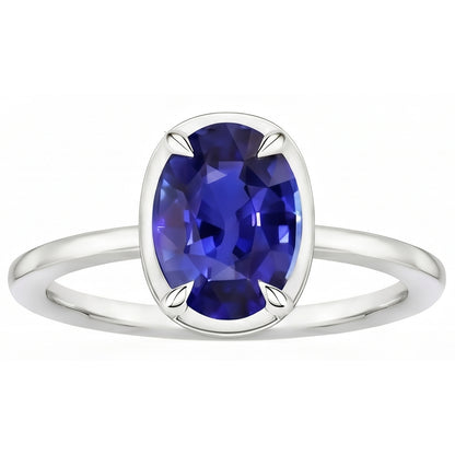 Natural Real ( Not Lab Grown )  Solitaire Ring White Gold Oval Sri Lankan Sapphire 2 Carats
