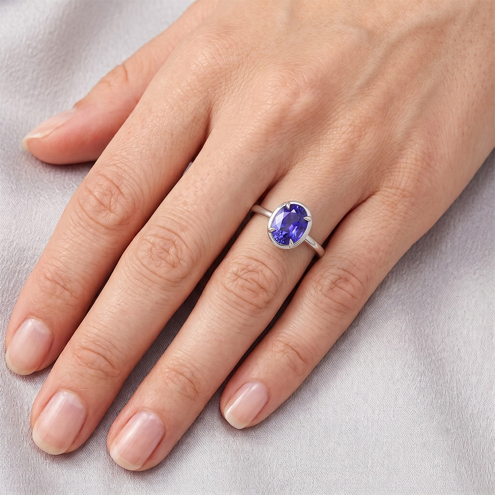 Natural Real ( Not Lab Grown )  Solitaire Ring White Gold Oval Sri Lankan Sapphire 2 Carats