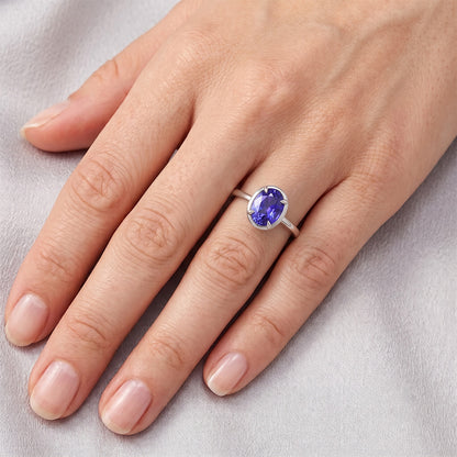 Natural Real ( Not Lab Grown )  Solitaire Ring White Gold Oval Sri Lankan Sapphire 2 Carats
