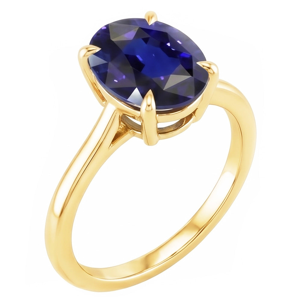 Natural Real ( Not Lab Grown )  Solitaire Ring Yellow Gold Oval Sri Lankan Sapphire 3.50 Carats