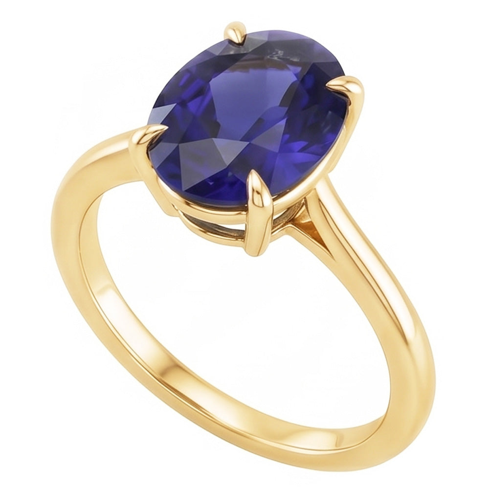 Natural Real ( Not Lab Grown )  Solitaire Ring Yellow Gold Oval Sri Lankan Sapphire 3.50 Carats